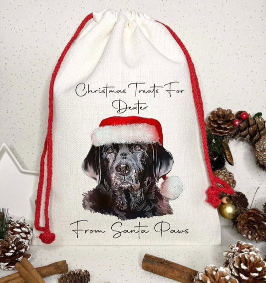 Dog Treat Christmas Personalised Gift Sack~  Present bag* Santa~ Black Labrador