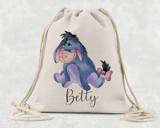 Draw string bag  , over the shoulder  or back Eeyore  ~ personalised gift .