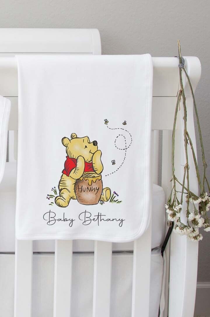 Baby blanket ~ Personalised Baby Blanket  100% cotton  * Birth Gift  Pooh Bear 2