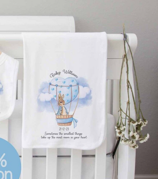 Baby blanket~ Personalised Baby Blanket  *Birth Gift ~Peter Rabbit Balloon Ride