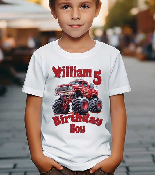 CHILDREN'S MONSTER TRUCK  BIRTHDAY BOY  T SHIRT * PERSONALISED 100% COTTON