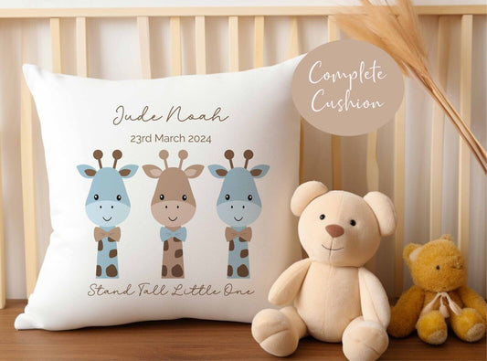 Blue Giraffe  Personalised Details   Nursery cushion*new baby gift*christening