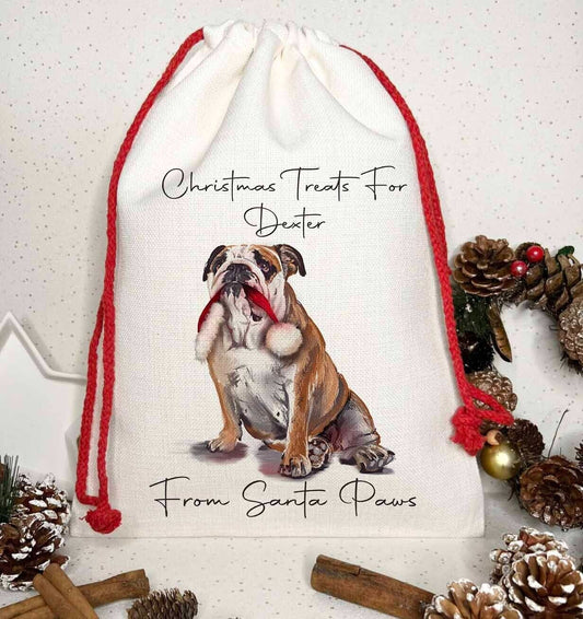 Dog Treat Christmas Personalised Gift Sack~  Present bag* Santa~ Bull dog