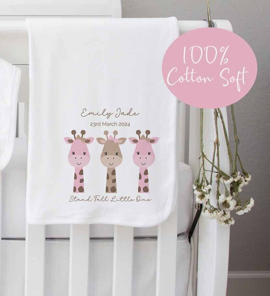 Baby blanket~Personalised Baby Blanket ~cotton *Birth Gift ~ Pink  Giraffe