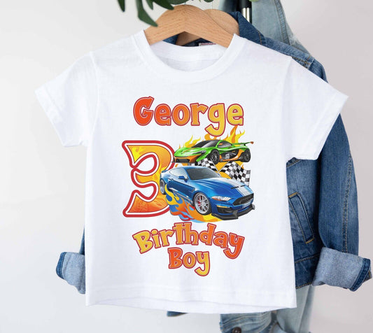 CHILDREN'S HOT WHEELS  BIRTHDAY BOY T SHIRT * PERSONALISED 100% COTTON