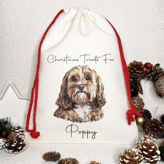 Dog Treat Christmas Personalised Gift Sack~Present bag* Santa ~ Cockerpoo 2