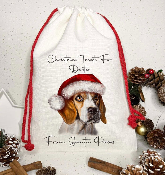 Dog Treat Christmas Personalised Gift Sack~  Present bag* Santa~ Beagle