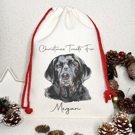 Dog Treat Christmas Personalised Gift Sack~Present bag* Santa ~Black lab