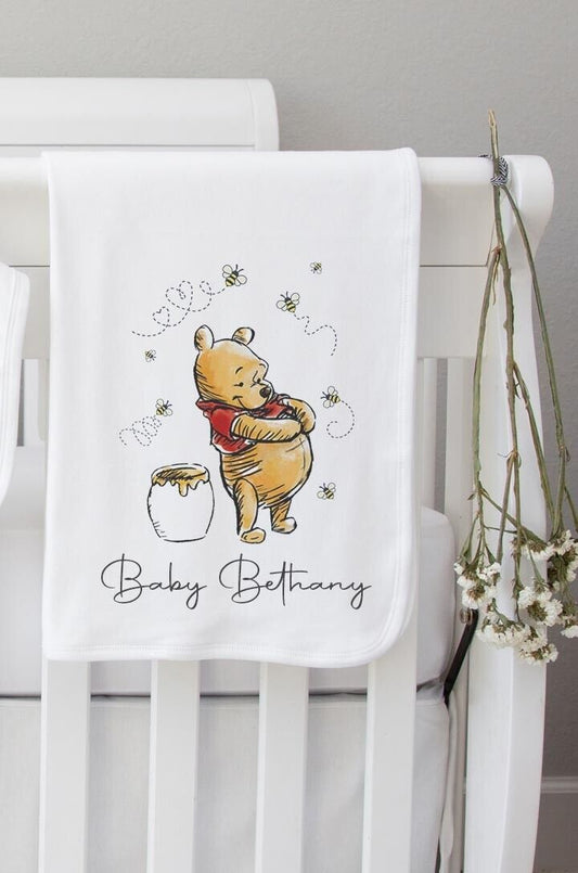 Baby blanket ~ Personalised Baby Blanket  100% cotton  * Birth Gift  Pooh Bear