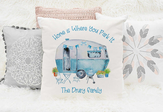 Home is Where you ark it  ,blue  Personalised  cushion* gift *Camper , Caravan