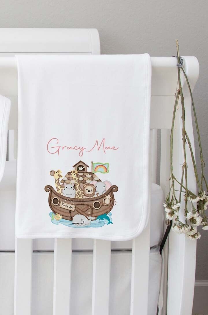 Baby blanket~Personalised Baby Blanket  100% cotton *Birth Gift ~ Noah's Ark