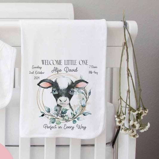 Baby blanket~Personalised  Blanket cotton *Birth Gift ~ cute  calf  ~cow