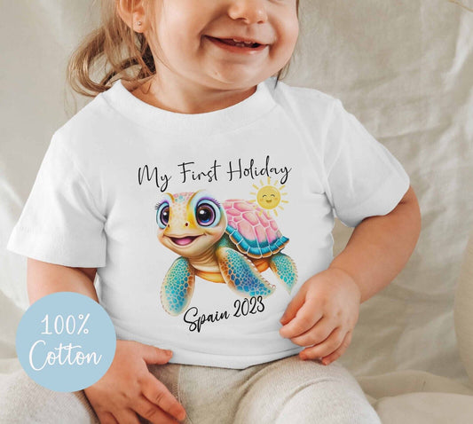 My 1st Holiday T shirt*Personalised Children's  * family holiday ~Pink  Turtle