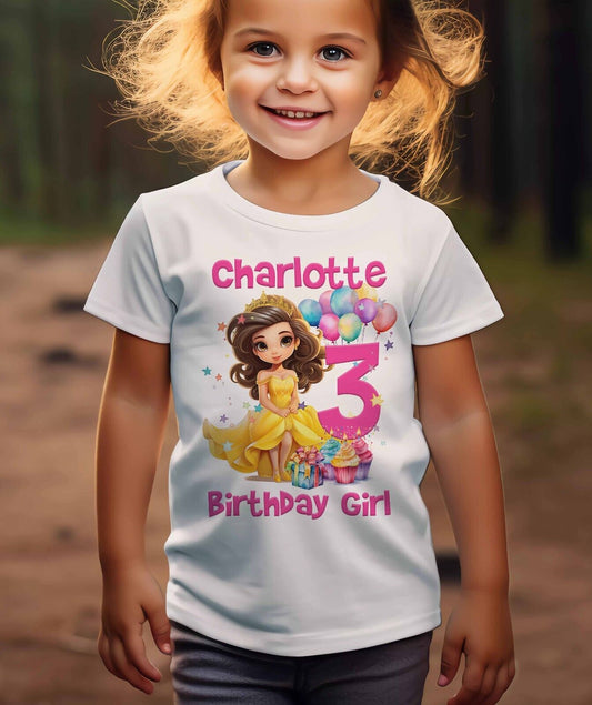 CHILDREN'S  BIRTHDAY  T SHIRT * PERSONALISED ~ Yellow  Princess