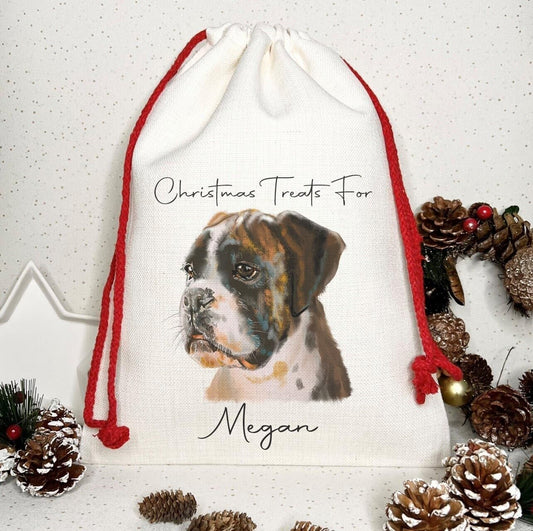 Dog Treat Christmas Personalised Gift Sack~Present bag* Santa ~Boxer 2