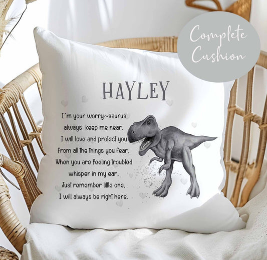 Childs Worry Cuddle Cushion ~ anxiety~ mental health ~ grey  Dinosaur