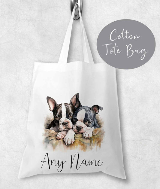 Dog Bag ~Personalised Tote shopping bag ~ lightweight ~gift , birthday , mothers day ~ Boston terrier puppy's