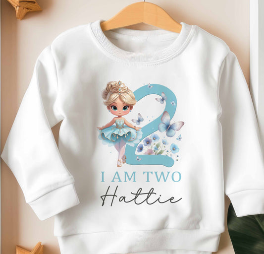 Children's ~Toddler~  Birthday Jumper~Sweatshirt~ Personalised ~ Ballet Dancer ~ Jumper , number 1,2,3,4,5,6