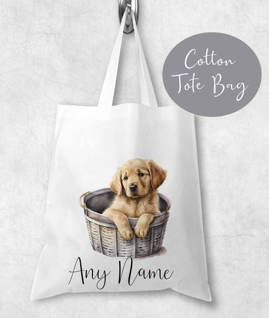 Dog Bag ~Personalised Tote shopping bag ~ lightweight ~gift , birthday , mothers day ~ Labrador puppy in basket