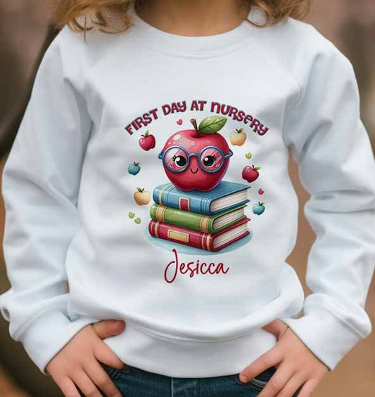 Nursery School , 1st day  Children's Sweatshirt~ Jumper~ Personalised girl or  boy  , red text